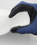 Ceramic fiber insulation blanket, 2 in thick x 15 in x 24 in, blue fabric cover with white fibrous interior.