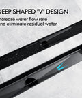 24 Inch Rectangular Matte Black Shower Drain With Removable Brickwork Pattern Grate Brushed 304 Stainless Steel Floor Drain Includes Adjustable Leveling Feet And Hair Strainer For No Fuss Install featuring deep V design for improved water flow