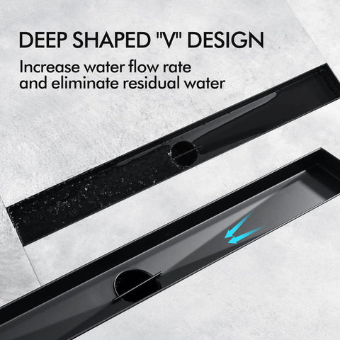 24 Inch Rectangular Matte Black Shower Drain With Removable Brickwork Pattern Grate Brushed 304 Stainless Steel Floor Drain Includes Adjustable Leveling Feet And Hair Strainer For No Fuss Install featuring deep V design for improved water flow