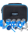 ZNXIMER diamond hole saw kit with pilot bit in blue case; includes multiple blue diamond-tipped hole saws for tile and stone.