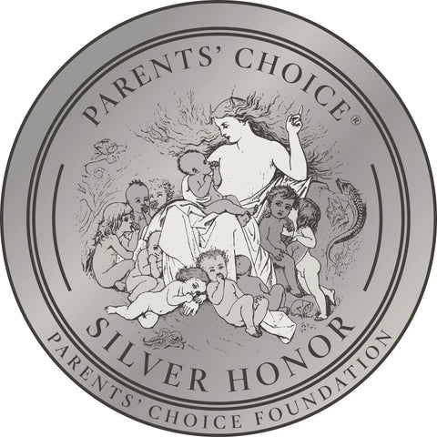 Parents' Choice Silver Honor award seal with classical imagery, depicting children gathered around an emblematic figure.