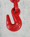 Red hook detail from 4 Pack Ratchet Load Binders With 2 Grab Hooks For 5/16 To 3/8 Grade 70 Transport Chain, 5,400 Pound Working Load Limit