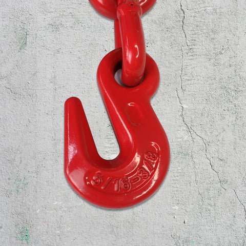 Red hook detail from 4 Pack Ratchet Load Binders With 2 Grab Hooks For 5/16 To 3/8 Grade 70 Transport Chain, 5,400 Pound Working Load Limit