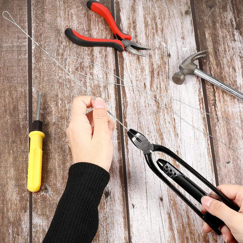 Hands using Pro Grade 6 Inch Safety Wire Pliers With Lock Wire Twist Tool And 10 Meter 0.5mm Steel Wire For Aircraft And Auto Industry