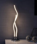 Chrome Integrated LED Table Lamp With Slim Iron Ribbon Design Energy Saving Desk Light For Living Room Or Bedroom ETL Listed 26.25 Inch Tall Cool To Touch And Pet Safe