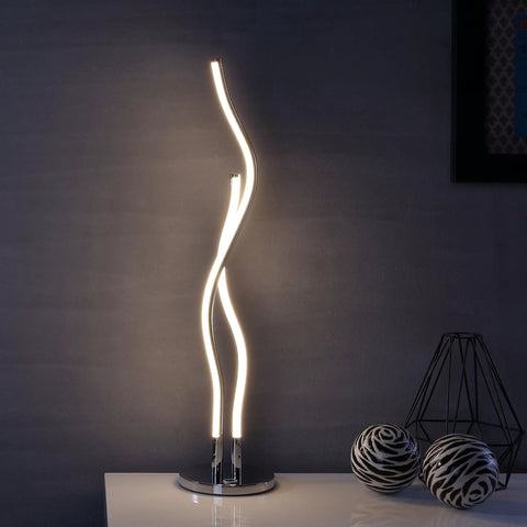 Chrome Integrated LED Table Lamp With Slim Iron Ribbon Design Energy Saving Desk Light For Living Room Or Bedroom ETL Listed 26.25 Inch Tall Cool To Touch And Pet Safe