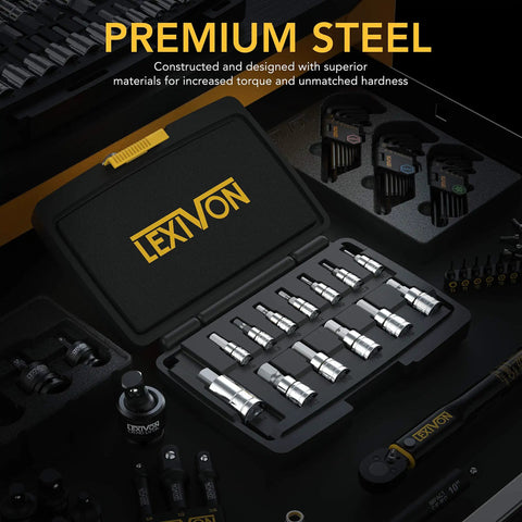 Premium 13 Piece Metric Hex Bit Socket Set With S2 Alloy Steel Bits and Hardened Chrome Vanadium Sockets in case