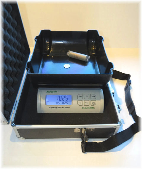 Coin Counting Scale And Money Counter For Cash Handling, Accurate Currency Weighing Machine open with display and tray visible