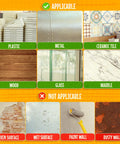 Double Sided Tape Dots For Easy Hangs And Crafts Clear Sticky Putty Adhesive Dots Pack 280 350 450 550 700 No Residue No Mess Removable Reusable Balloon Tassels Picture Strips usage guide on surfaces like plastic, metal, ceramic tile, wood, glass, marble, and not applicable for uneven, wet, paint, or rusty walls.