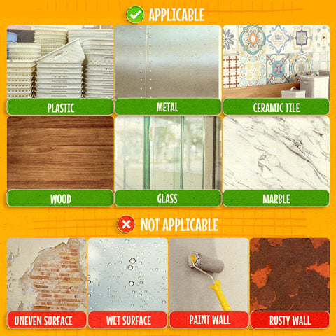 Double Sided Tape Dots For Easy Hangs And Crafts Clear Sticky Putty Adhesive Dots Pack 280 350 450 550 700 No Residue No Mess Removable Reusable Balloon Tassels Picture Strips usage guide on surfaces like plastic, metal, ceramic tile, wood, glass, marble, and not applicable for uneven, wet, paint, or rusty walls.
