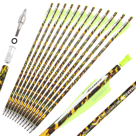Carbon Crossbow Bolts Set 16 17 18 20 22 Inch with Removable 125 Grain Tips Camouflage Shafts for Hunting and Target Practice