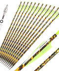 12 Pack 20 Inch Carbon Crossbow Bolts with Camouflage Shafts and 125 Grain Removable Tips for Smooth High Speed Flights