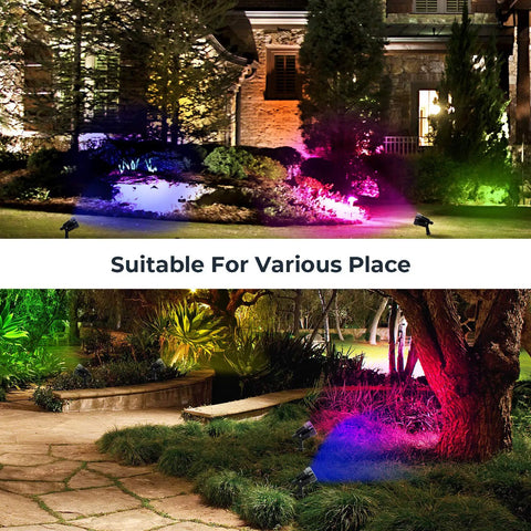 Color Changing RGB Outdoor Yard Spot Lights With Remote 12V Low Voltage Waterproof Landscape Uplights For Garden Lawn Path Porch And House With Timer And Memory Function (4 Lights)