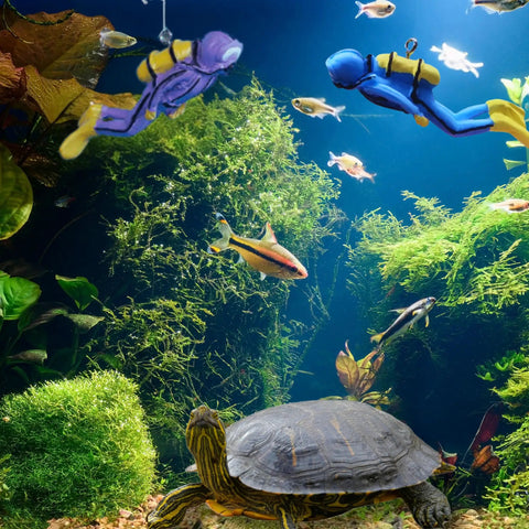 Scuba Diver Aquarium Ornament And Nitrifying Balls Set For Fish Tanks And Turtle Enrichment with Floating Diver Decor