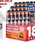 Heavy Duty Expanding Spray Foam Insulation And Air Sealant 18 Pack 30 Oz Mega Cans with nozzles for sealing cracks and gaps.