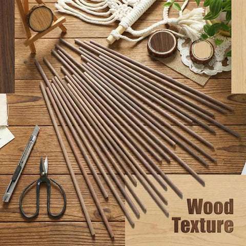 Top Shelf 48 Pack Walnut Dowel Rods 1/4 By 12 Inch Hardwood Sticks for No Drama DIY Crafts on wooden table.
