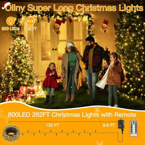 Family admiring 262ft Outdoor Christmas Lights With 800 LEDs, Plug In Exterior String Lights, Easy Setup With Timer And Remote.