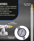 Heavy Duty Pneumatic Undercoating Spray Gun With Precision Regulator And 22 Inch Flexible Extension Wand features air pressure regulator and nozzle.