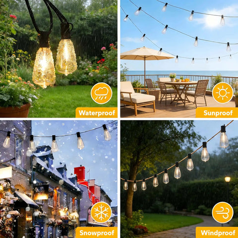 100Ft Shatterproof LED Outdoor String Lights With Dimmable Waterproof Design in diverse weather conditions