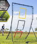 Baseball And Softball Pitching And Fielding Rebounder 6 X 4 Ft Pitch Back Net With 3 Target Zones, outdoor setup, 72x48 inches