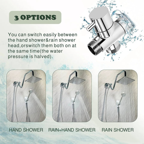 6 Inch All Metal Rainfall Shower Head With Handheld, Stainless Steel Luxury Shower System 3 options, 60 Inch Hose, Diverter