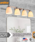 Four Light Vanity Sconce With Dope Frosted Bell Shade In Brushed Nickel Reversible Wall Fixture For Bathroom Or Powder Room 100 Watt Max UL Listed Indoor Lighting For Home And Commercial Use