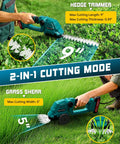 Cordless Hedge Trimmer With Battery, 2 In 1 Electric Handheld Grass Shear Cutter, 9-inch hedge blade, 5-inch grass blade