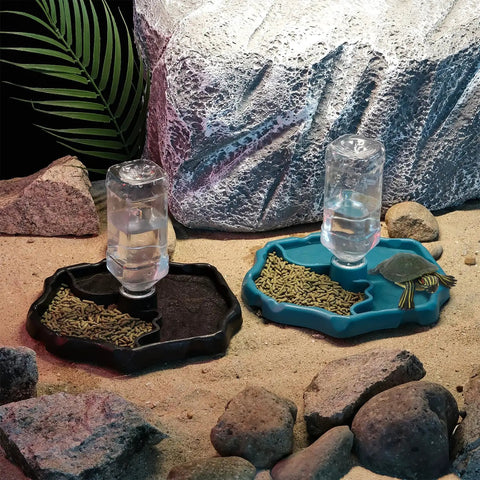 Two In One Reptile Water Bowl And Food Dish With Auto Fill Bottle Keeps Your Cage Clean And Critters Happy No Refill Hustle ideal for turtles and geckos.