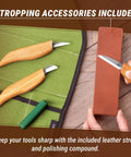 Pro Grade Beginner Friendly Wood Carving Kit For Beginners And Kids With Detail, Chip Knives, Leather Strop, Polishing Compound