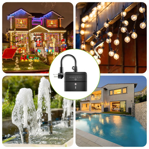 Outdoor Timer Outlet With Dusk To Dawn Sensor And Remote Control 100 Foot Range Waterproof 3 Grounded Outlets 15A ETL