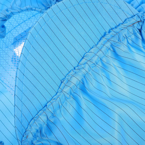 Slick Blue Anti Static Cap Set Made For Cleanroom Tasks And Factory Floors Featuring A Breathable Mesh Build close-up detail.