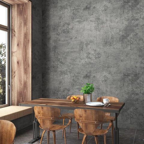 Dining area with Peel And Stick Wide Gray Concrete Wallpaper Thickened Matte Vinyl Wall Covering Waterproof And Oil Resistant Cement Texture