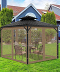 Front view of 10x10 gazebo mosquito netting replacement with 4 panel screen walls and zipper, outdoor patio insect netting, durable polyester, brown