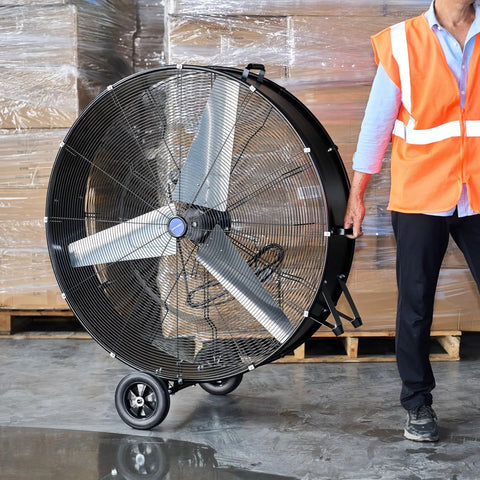 Beast Mode High Velocity 42 Inch Drum Fan Featuring 30,000 CFM High Speed And 21,000 CFM Low, 1/2 HP Motor, Heavy Duty on casters
