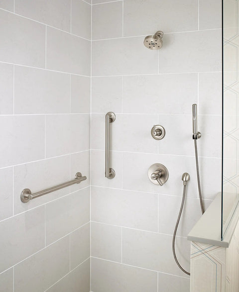 18 Inch Stainless Grab Bar For Shower And Bathroom, Heavy Duty Zinc Posts, Easy Install Safety Rail on tiled wall