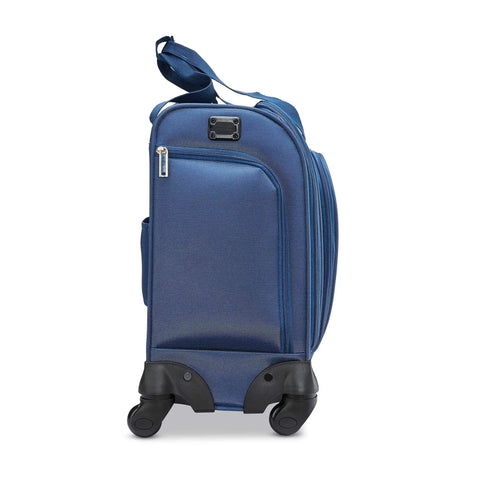 Side view of Underseat Carry On Spinner With USB Port, Ocean Color, Four Wheel Luggage For Quick Access Under Most Airline Seats