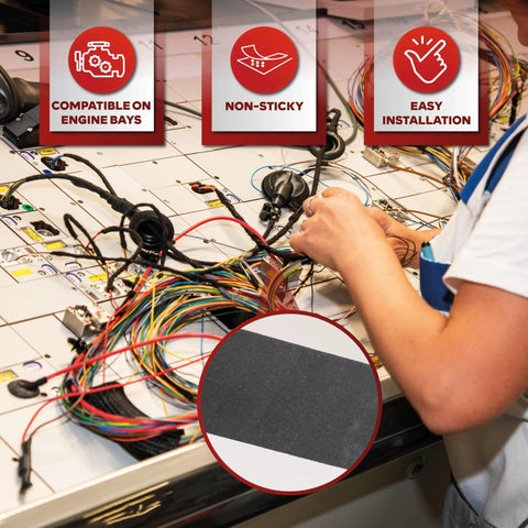 High Temperature Wire Harness Tape Three Quarter Inch By Fifty Foot Five Pack used in automotive engine wiring installation.