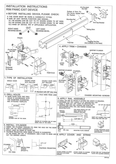Installation instructions for 32 Inch Panic Bar Exit Device With Exterior Lever Lock ANSI Grade 1 UL Listed Aluminum Finish