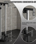 Heavy Duty Wall Mount Cable Crossover Machine Dual Pulley Home Gym System with adjustable brackets and dimensions shown.