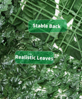 Close-up of artificial ivy privacy fence wall screen 120 by 40 inches 12 pack of 20 by 20 inch panels showing realistic leaves and backing.