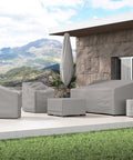 Outdoor patio with furniture covered by Ultima Outdoor Patio Bench Cover Beefy 600D Polyester Weatherproof Protection.