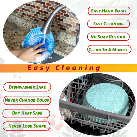 3 Pack 7.5 Inch Air Fryer Liners Set for Ninja Air Fryer in dishwasher and hand wash display, silicone material in blue