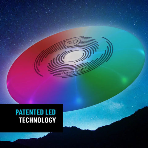 Flashflight LED Light Up Frisbee Rechargeable Flying Disc with Disc O Tech in night sky