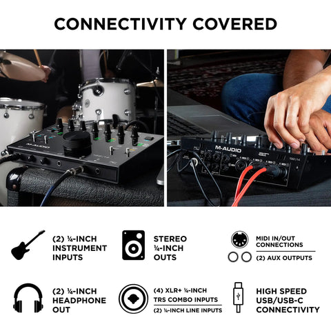 USB C Audio Interface For Studio Recording With 8 Inputs And 4 Outputs MIDI In Out 24 Bit 192 KHz Resolution Ultra Low Latency