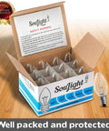 7 Watt Night Light Replacement Bulbs 12 Pack For C7 Lamps With E12 Candelabra Base 120V 45 Lumen Clear Glass Incandescent Bulbs For Salt Lamps And Small Night Lights, box of bulbs on display