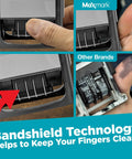 Top Shelf Heavy Duty Self Inking Date Stamp With Crisp Red Ink Lightweight Build Finger Guard Shell showing Bandshield Technology.