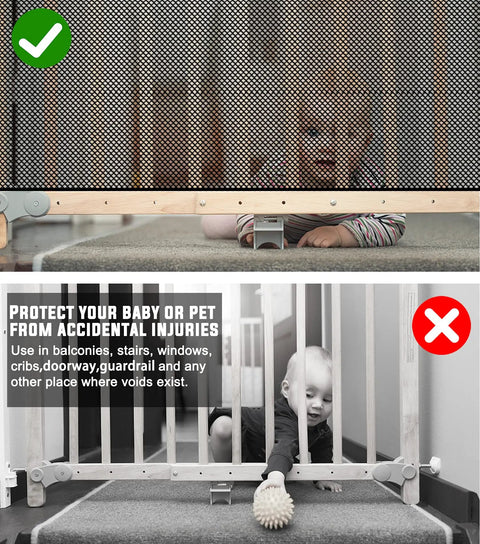 Child safely behind stair banister guard netting kit for kids and pets 2 pack 18 ft by 2.6 ft mesh safety net indoor