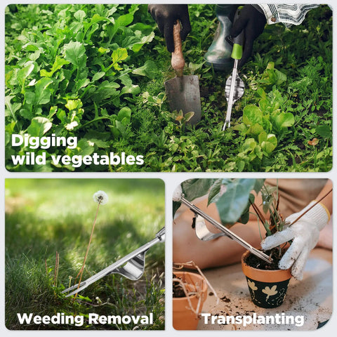 Weed Puller Tool With Metal Leverage Base And V Shaped Fork For Easy Weed Removal and deep root digging in garden use