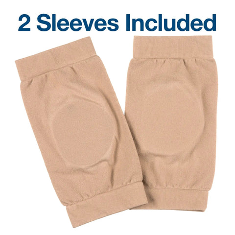 Two beige Ankle Bone Protection Socks With Gel Pads For Boots And Skates, showcasing included sleeves for pain relief and comfort.