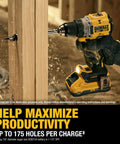 Person using 20V Max XR Brushless Cordless 1/2 In Drill Driver Kit with PowerPack batteries in wood drilling, showcasing productivity.